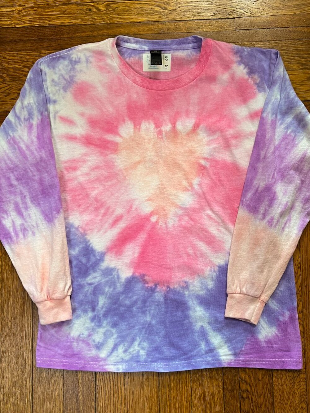 Child Large (14-16) Purple & Pink Heart Pattern Tie-Dye Long Sleeve Shirt